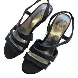 Monet Black Strappy Metallic Heels.  Size 7.5